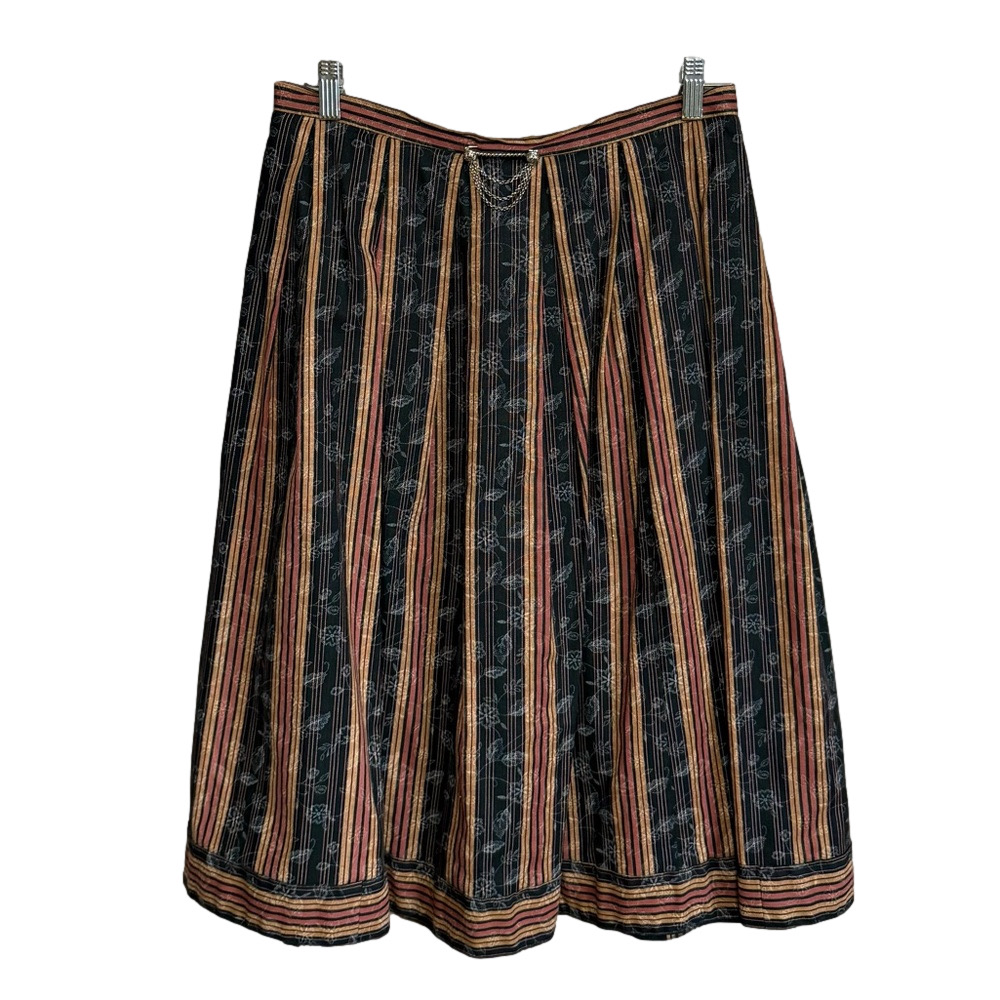 Black Striped A-Line Women's Skirt with Accent Stripes